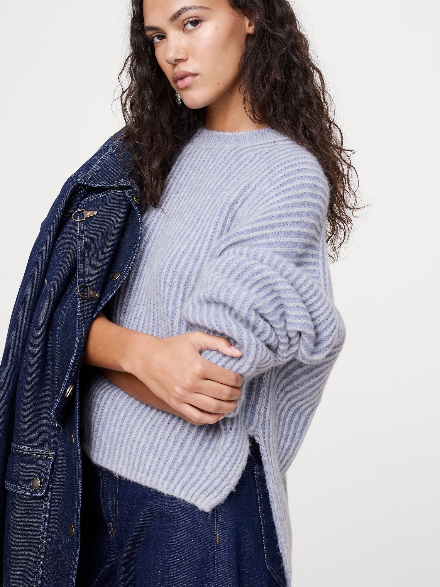 アルパカ ウール ブレンド リブセーター-2