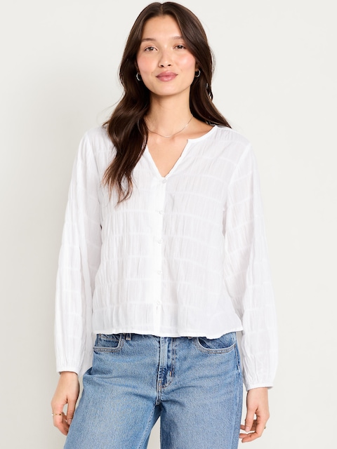 Lightweight Button-Down Smocked Top