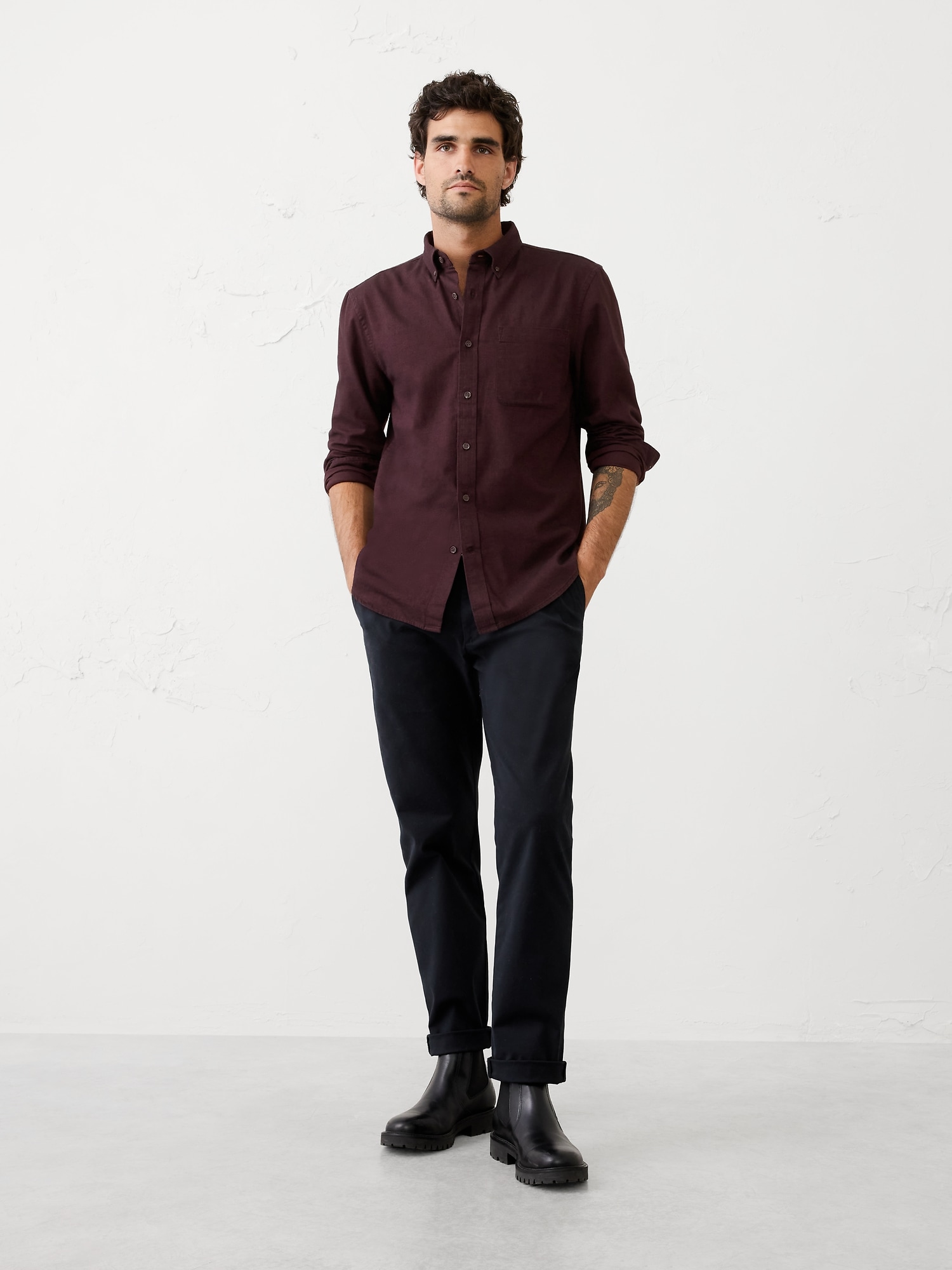 Slim-Fit Lightweight Flannel Shirt