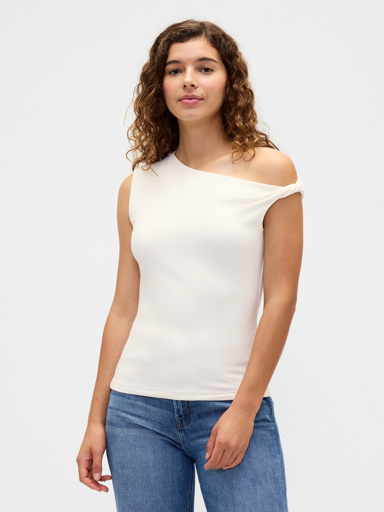 Stretch Jersey One-Shoulder Top