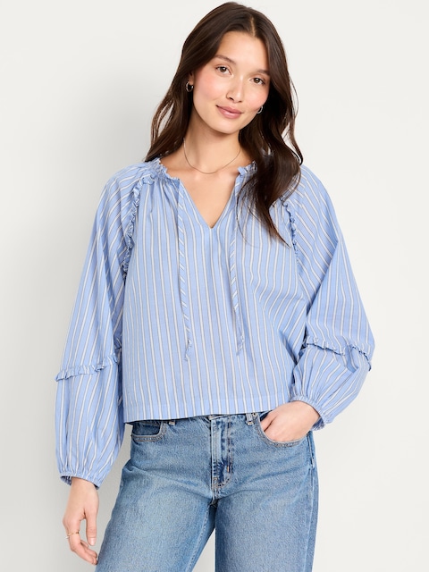 Long-Sleeve Ruffle Trim Top
