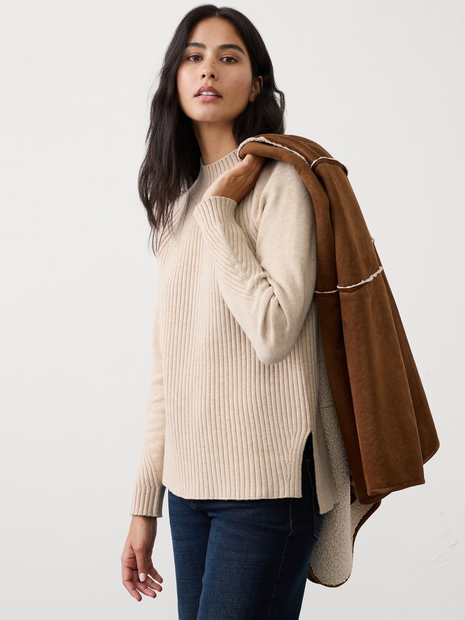Ribbed Mock-Neck Sweater