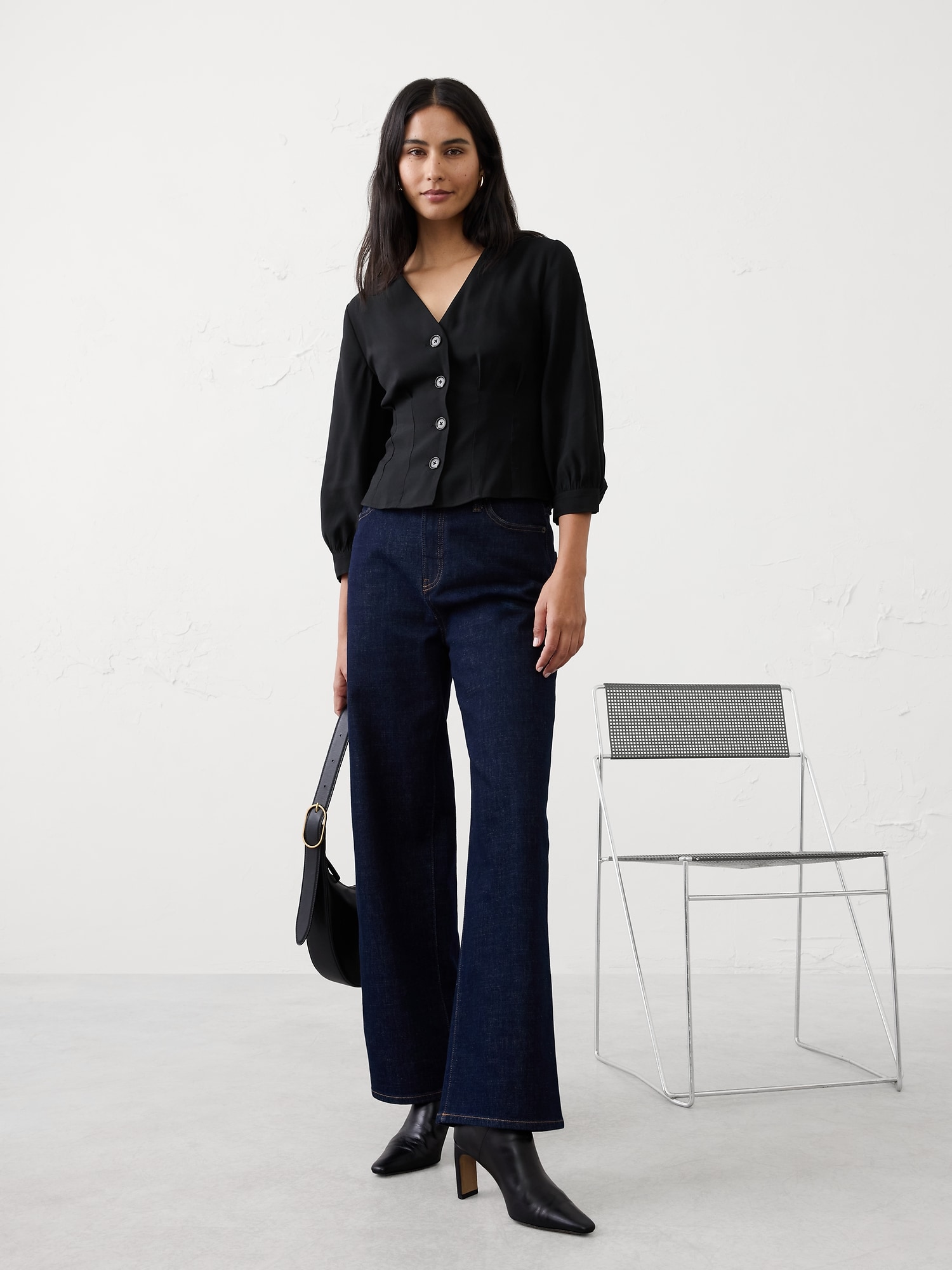 Twill 3/4-Sleeve Corset Shirt