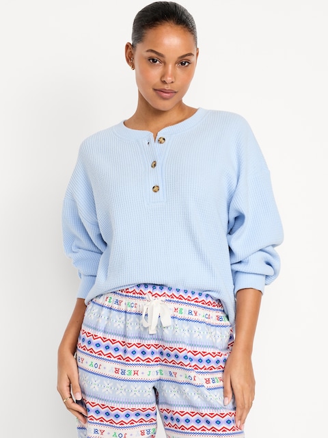 Oversized Cozy Waffle Henley Top