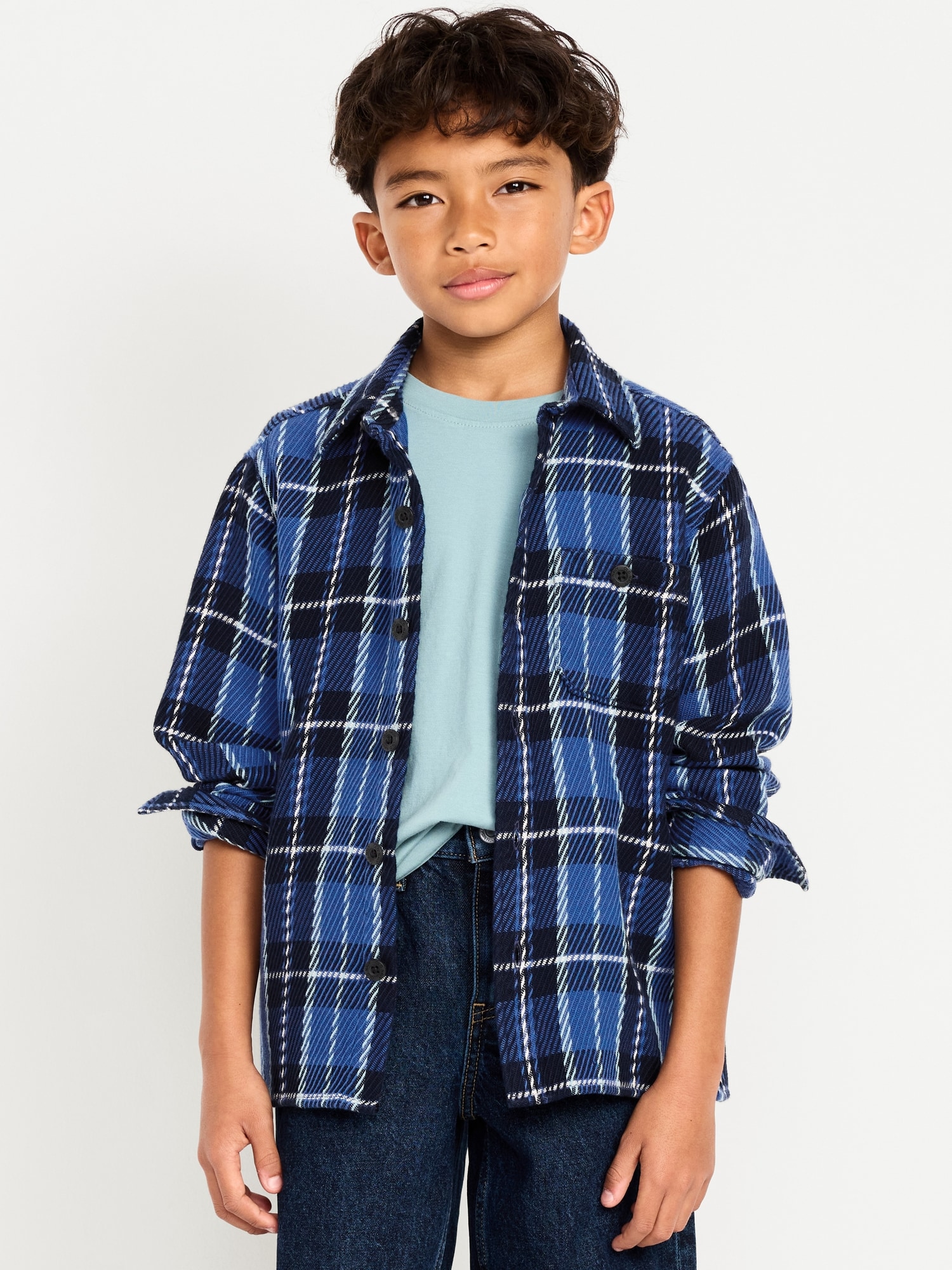 Long-Sleeve Textured Plaid Shirt for Boys