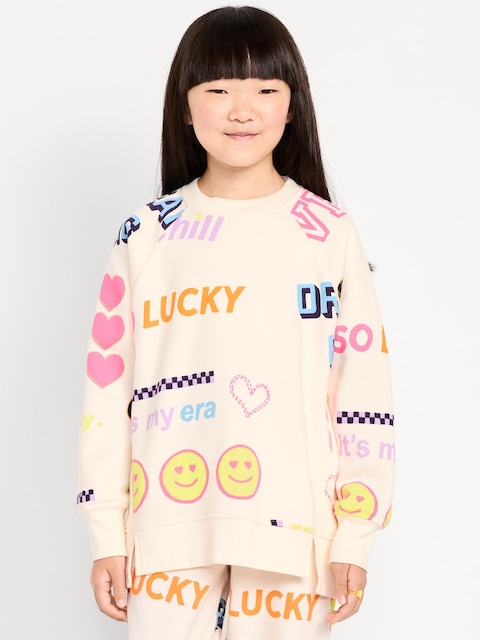 Oversized French Terry Graphic Tunic Sweatshirt for Girls