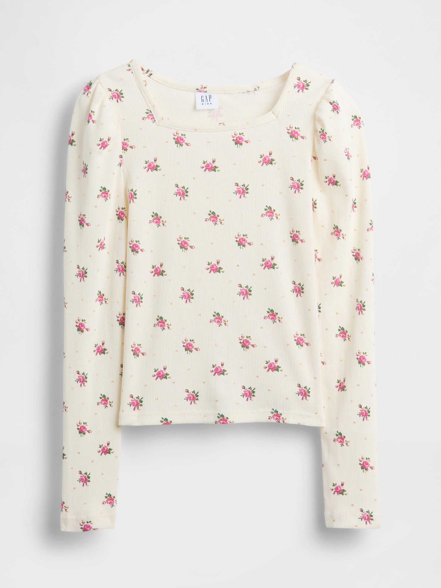 リブ パフスリーブトップス (キッズ)-1