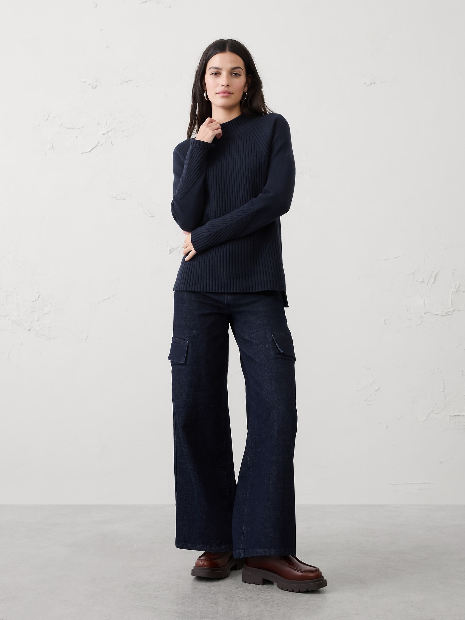 Ribbed Mock-Neck Sweater