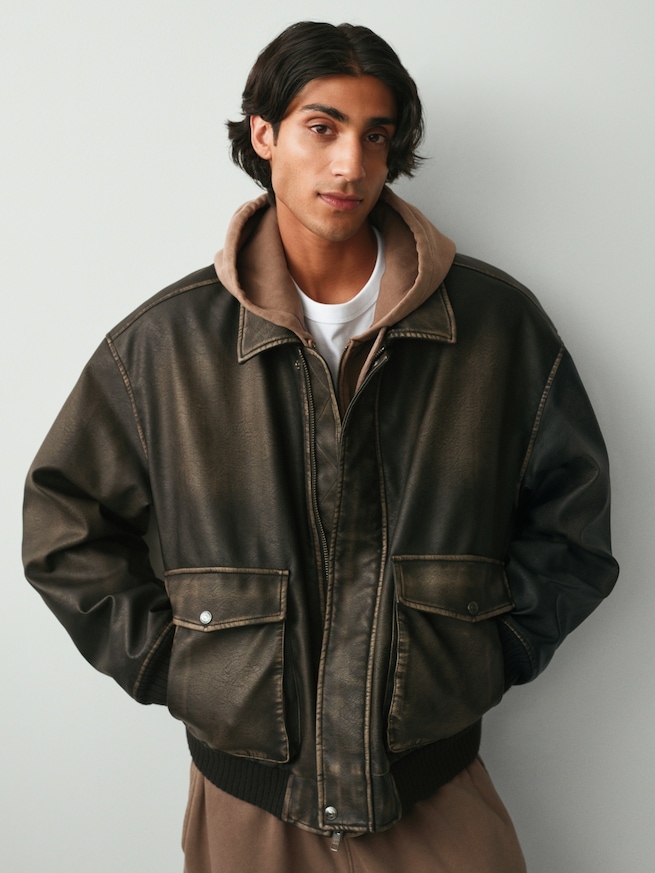 リサイクル ヴィーガンレザー ボンバージャケット-5