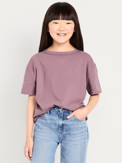 Oversized Short-Sleeve Raw-Edge T-Shirt for Girls