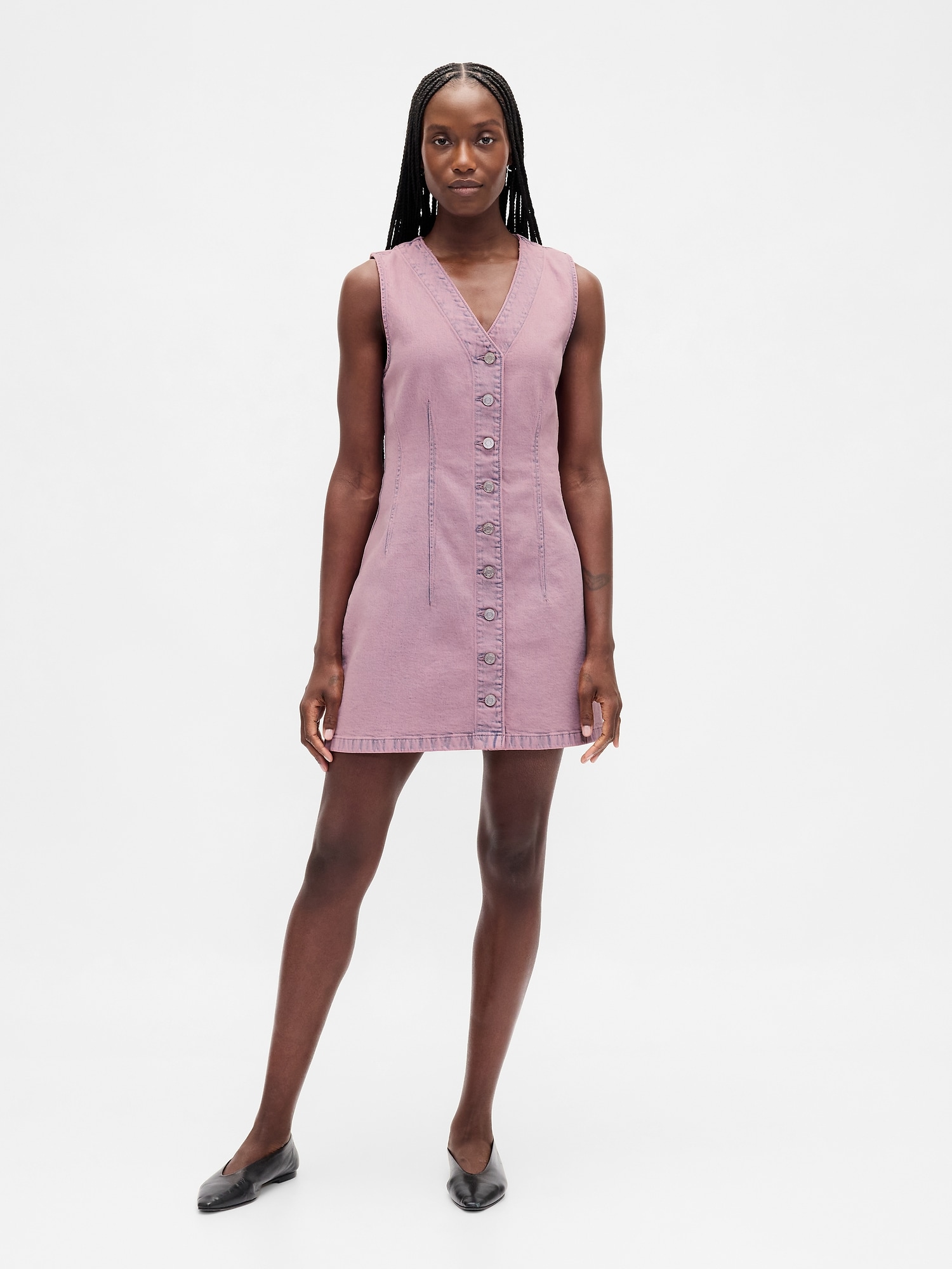 Denim V-Neck Mini Dress