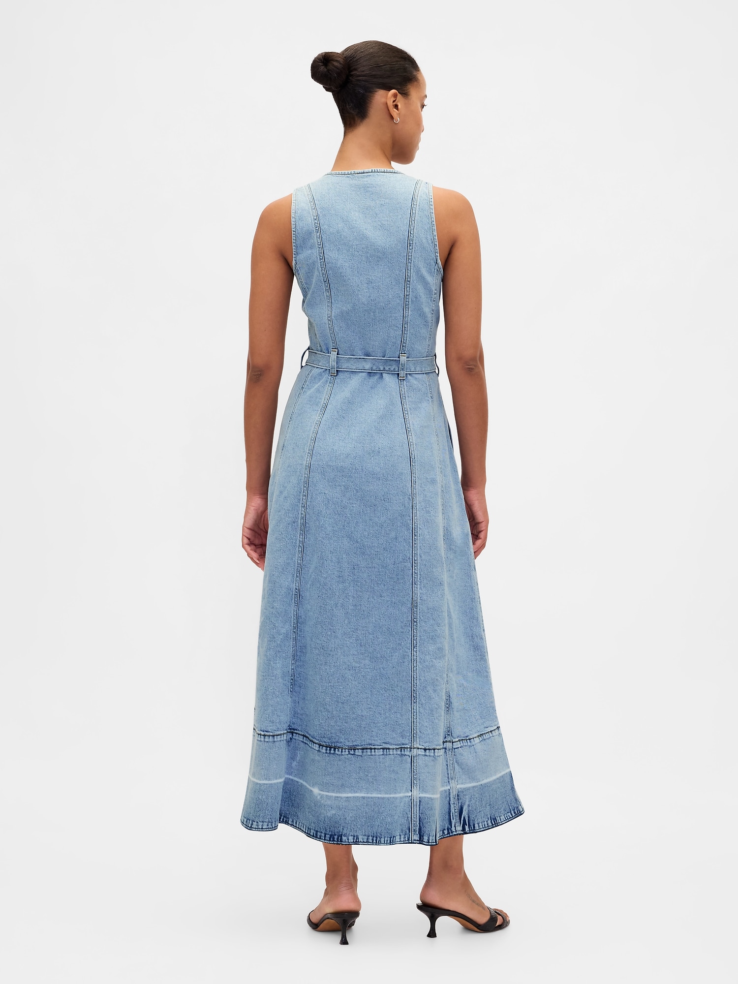 Denim Tie-Belt Button-Front Maxi Dress
