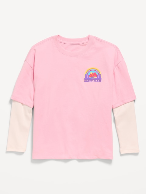 Oversized Long-Sleeve 2-In-1 Graphic T-Shirt for Girls