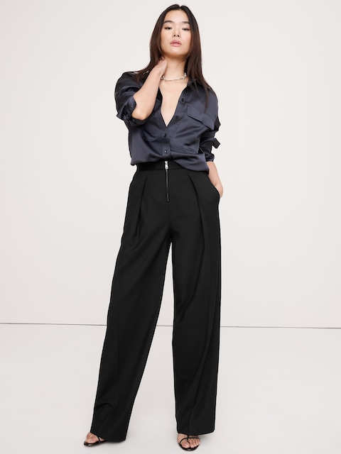 PANTALON DE SMOKING À TAILLE HAUTE ET À JAMBE LARGE