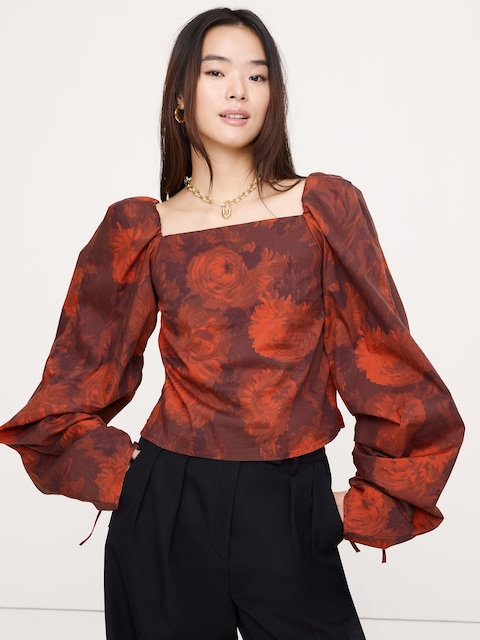 Stretch-Cotton Square-Neck Top