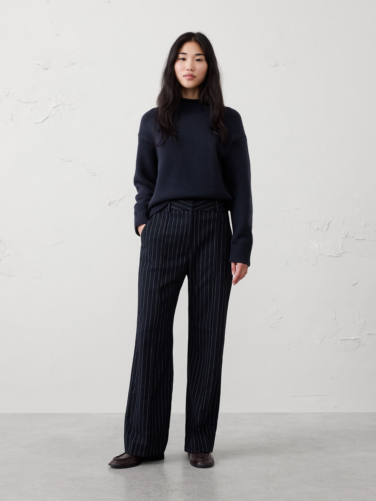 Wide-Leg High-Rise Brushed Pintuck Trouser