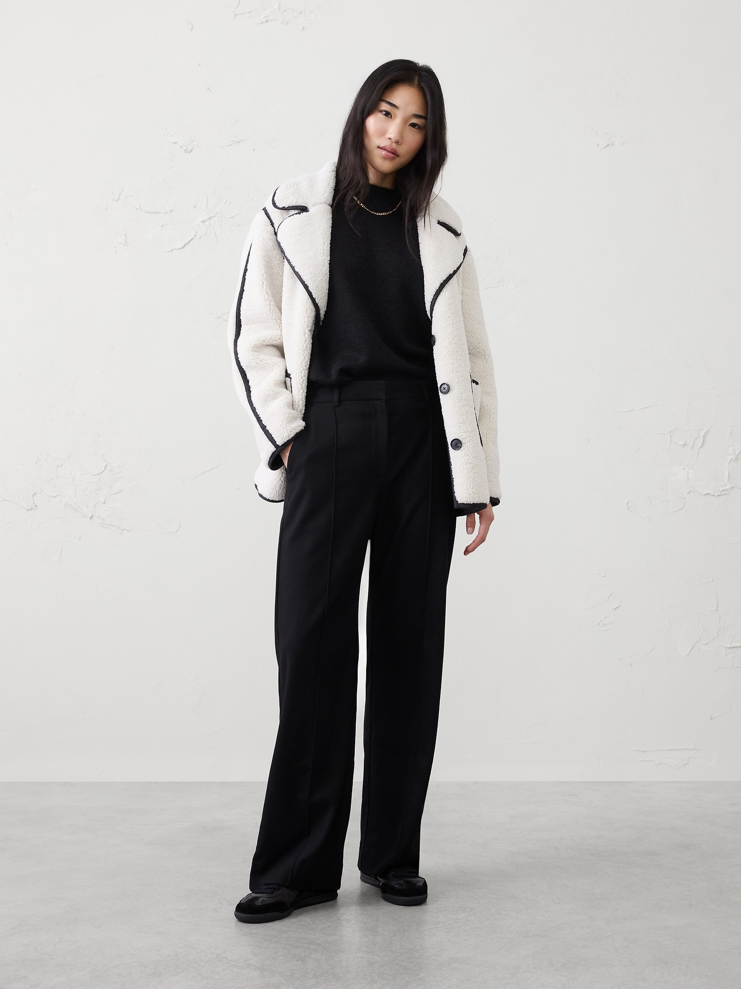 Wide-Leg High-Rise Brushed Pintuck Trouser