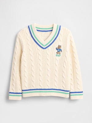 くまさん GAPロゴ バーシティスタイル Vネック ケーブルニットセーター (幼児)