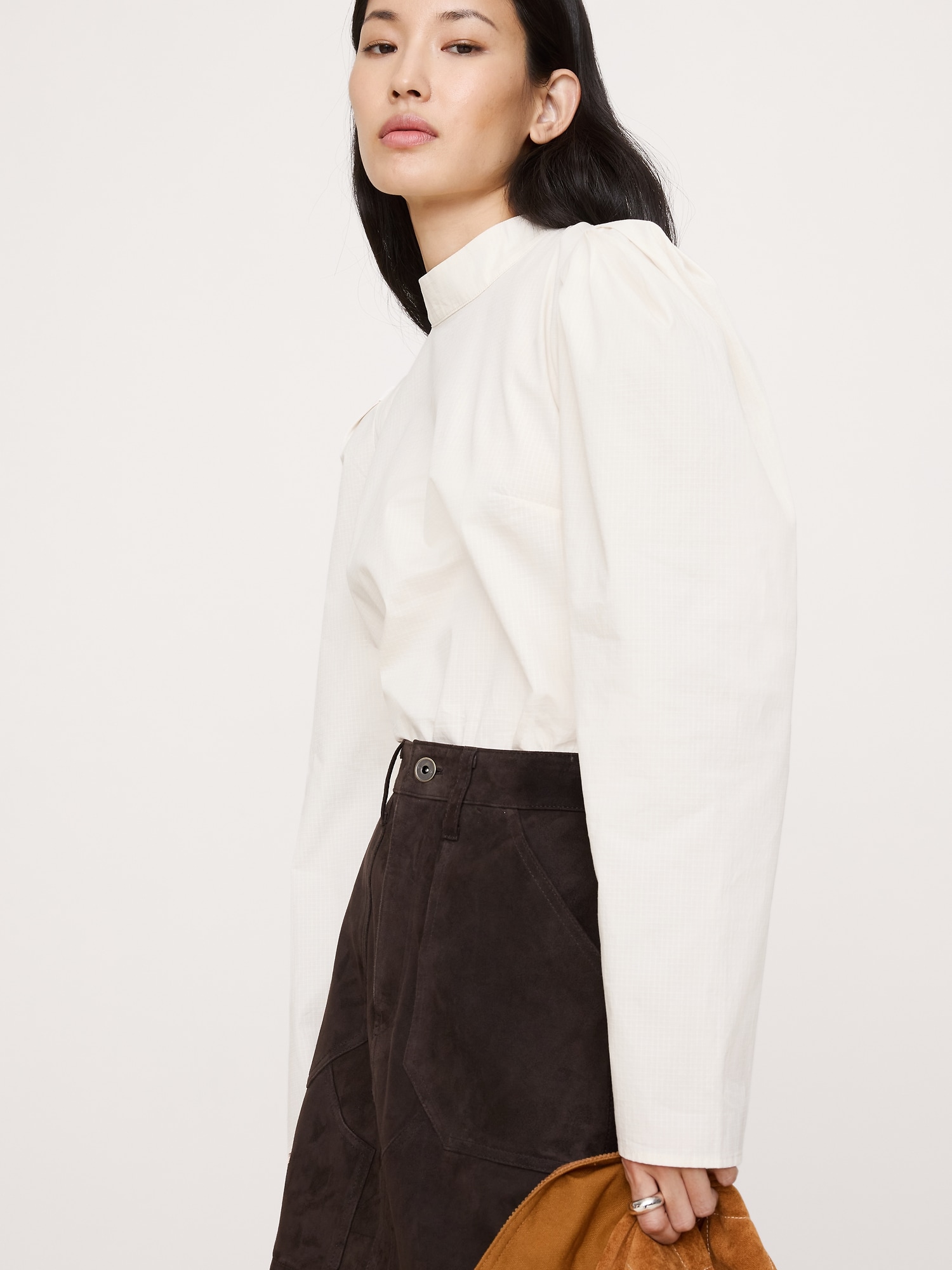 ストレッチ コットン パフスリーブ トップス-0