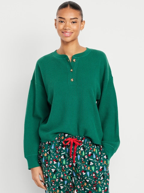 Oversized Cozy Waffle Henley Top
