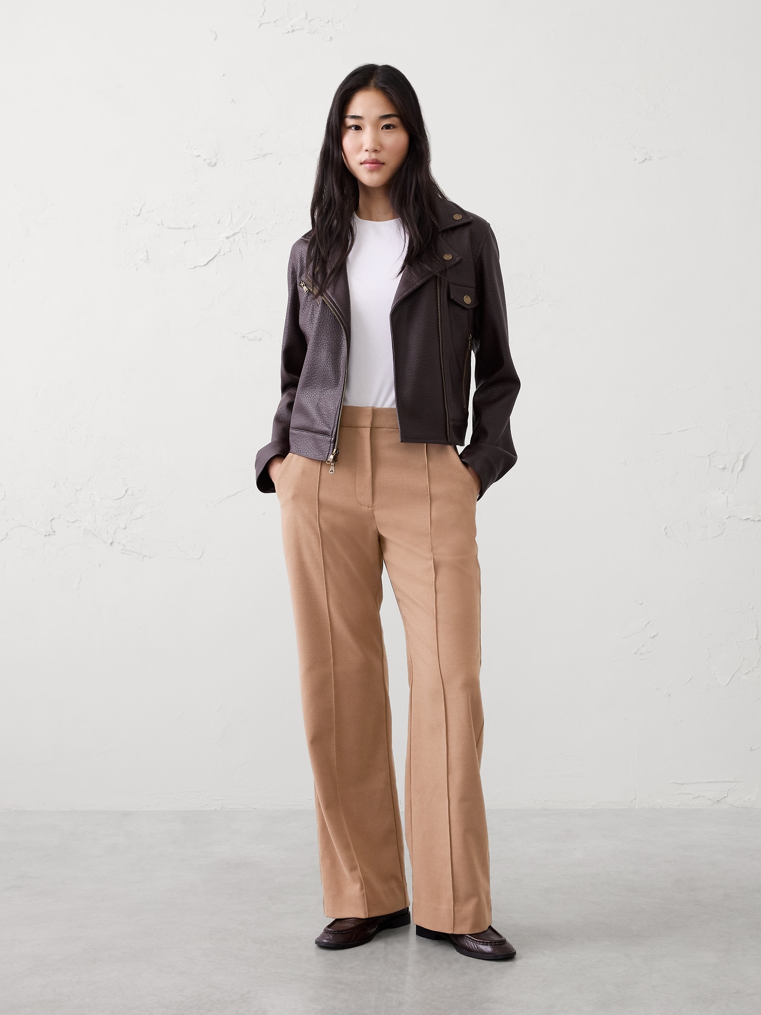 Wide-Leg High-Rise Brushed Pintuck Trouser