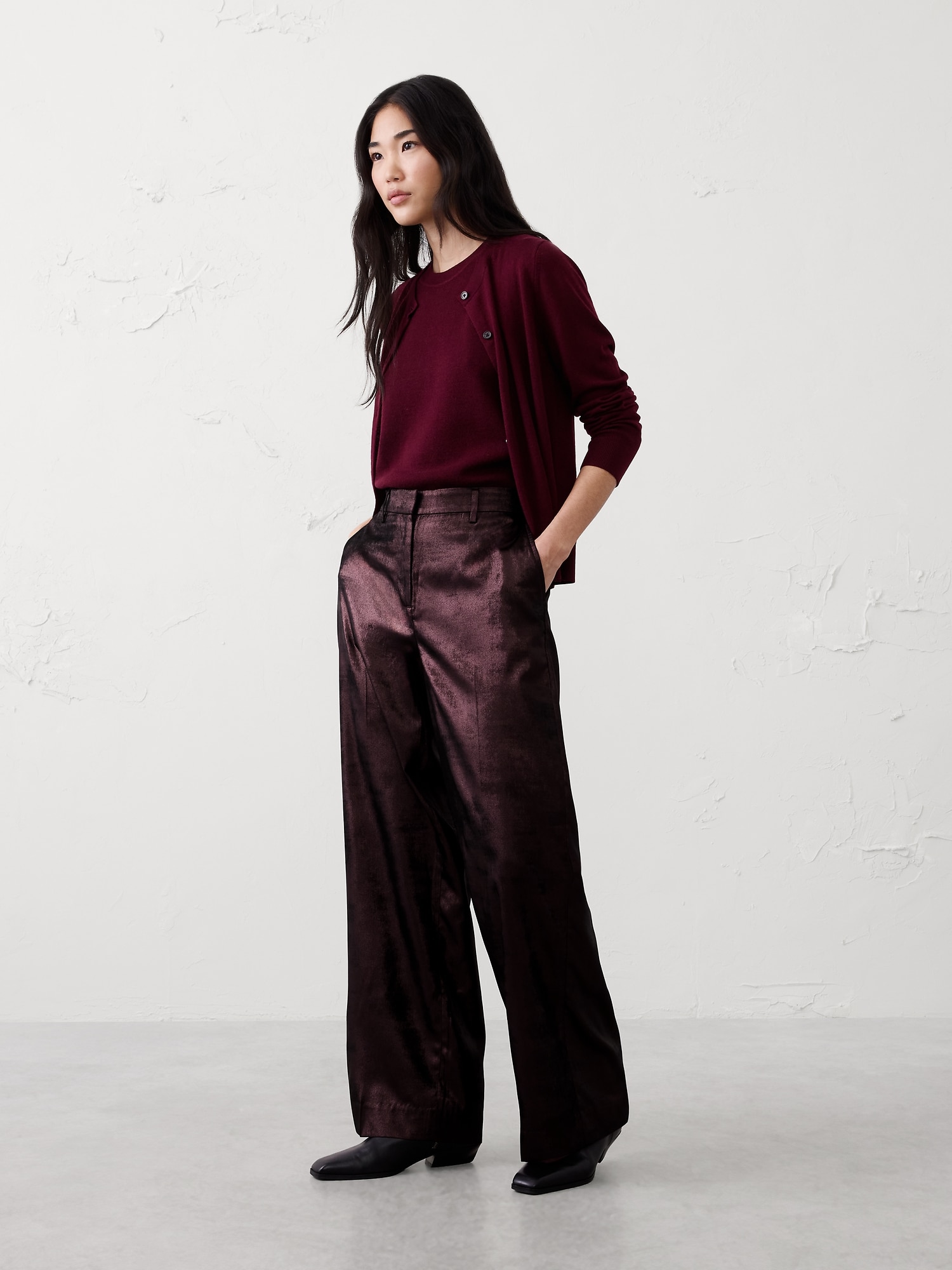Metallic Wide-Leg Pant
