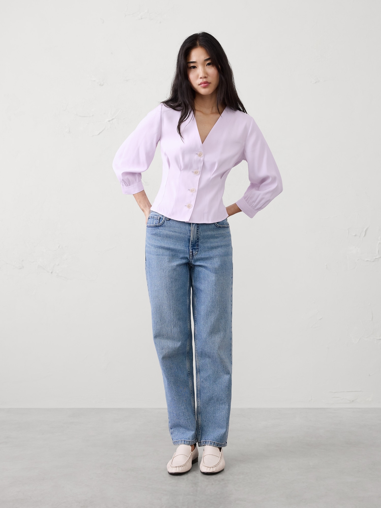 Twill 3/4-Sleeve Corset Shirt