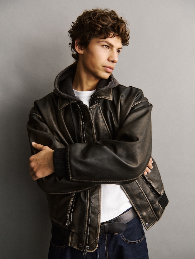 リサイクル ヴィーガンレザー ボンバージャケット-7