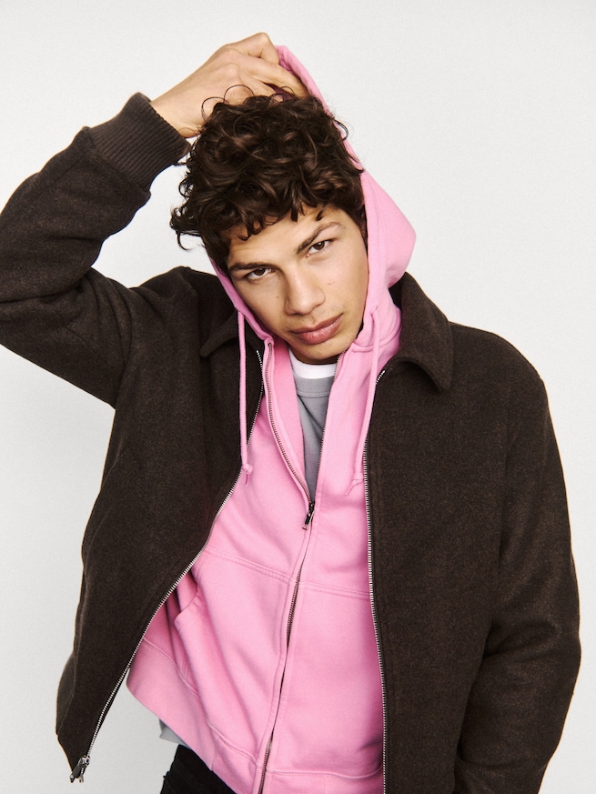 ヘビーウェイト オーバーサイズ クロップド ジップアップパーカー-4