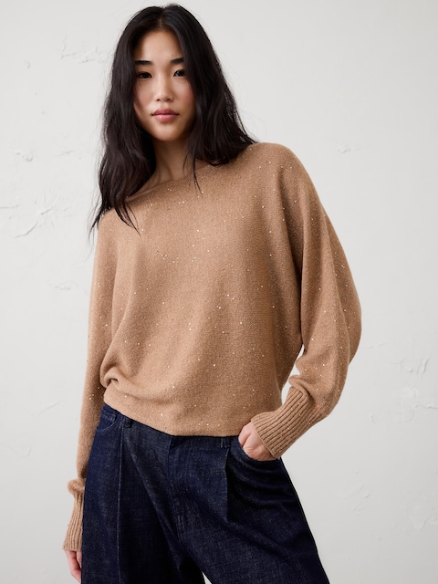 Sequin Boatneck Pullover Sweater