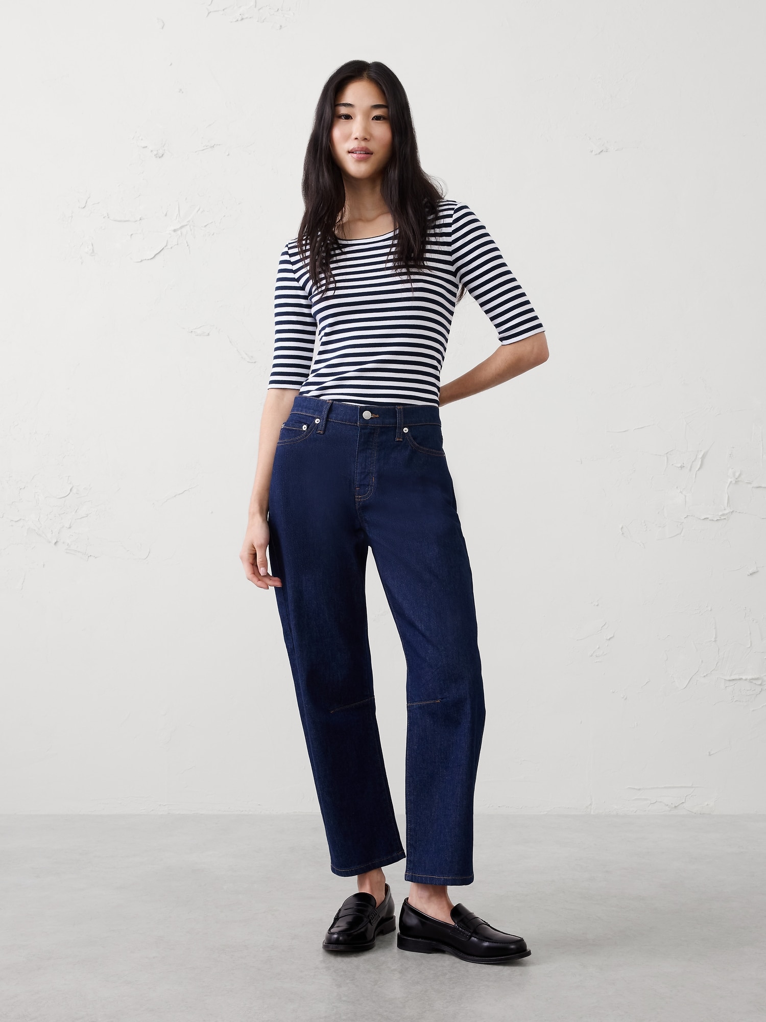 Ribbed Elbow-Sleeve T-Shirt