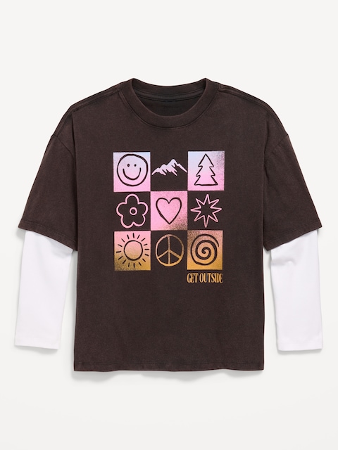 Oversized Long-Sleeve 2-In-1 Graphic T-Shirt for Girls