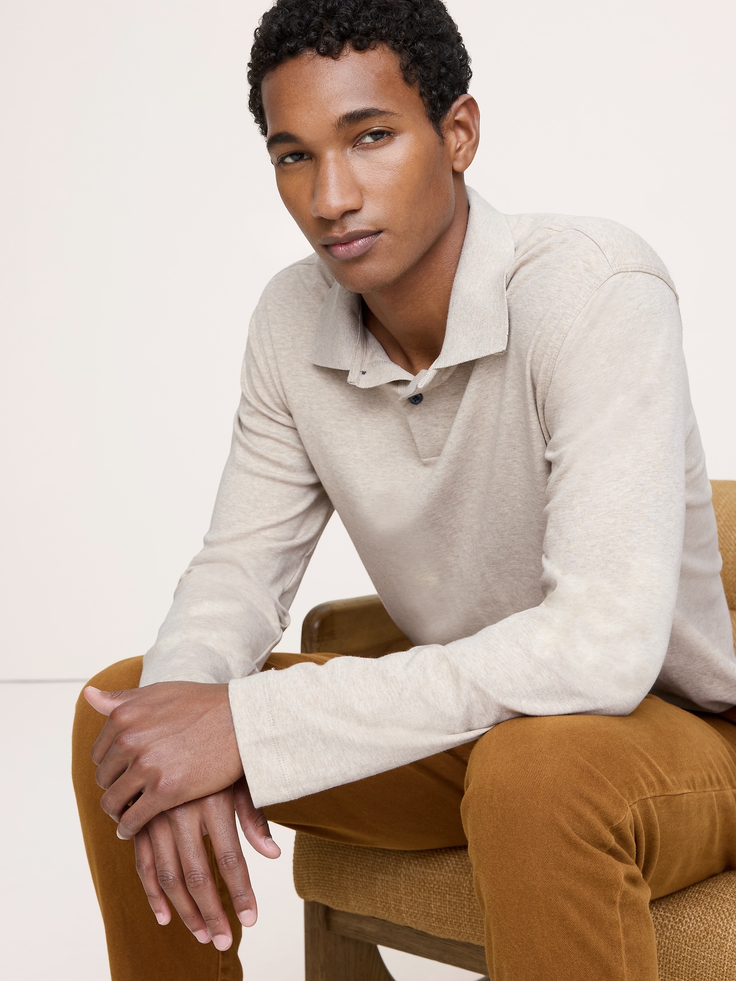 POLO À MANCHES LONGUES EN TISSU LUXUEUX