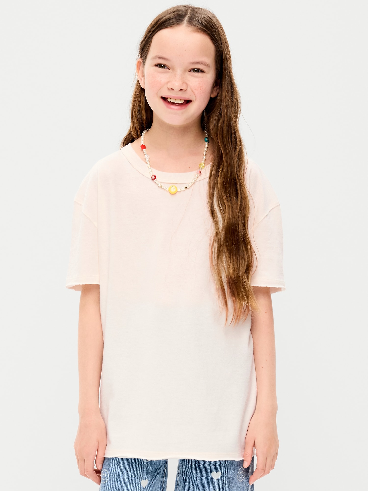 T-SHIRT SURDIMENSIONNÉ À LISIÈRE BRUTE ET À MANCHES COURTES POUR FILLE