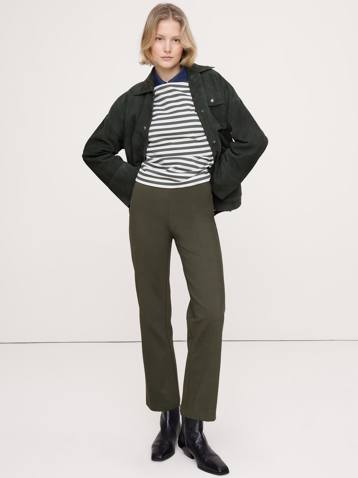 PANTALON DROIT TOUT-ALLER EN TRICOT POINT DE ROME LONGUEUR CHEVILLE