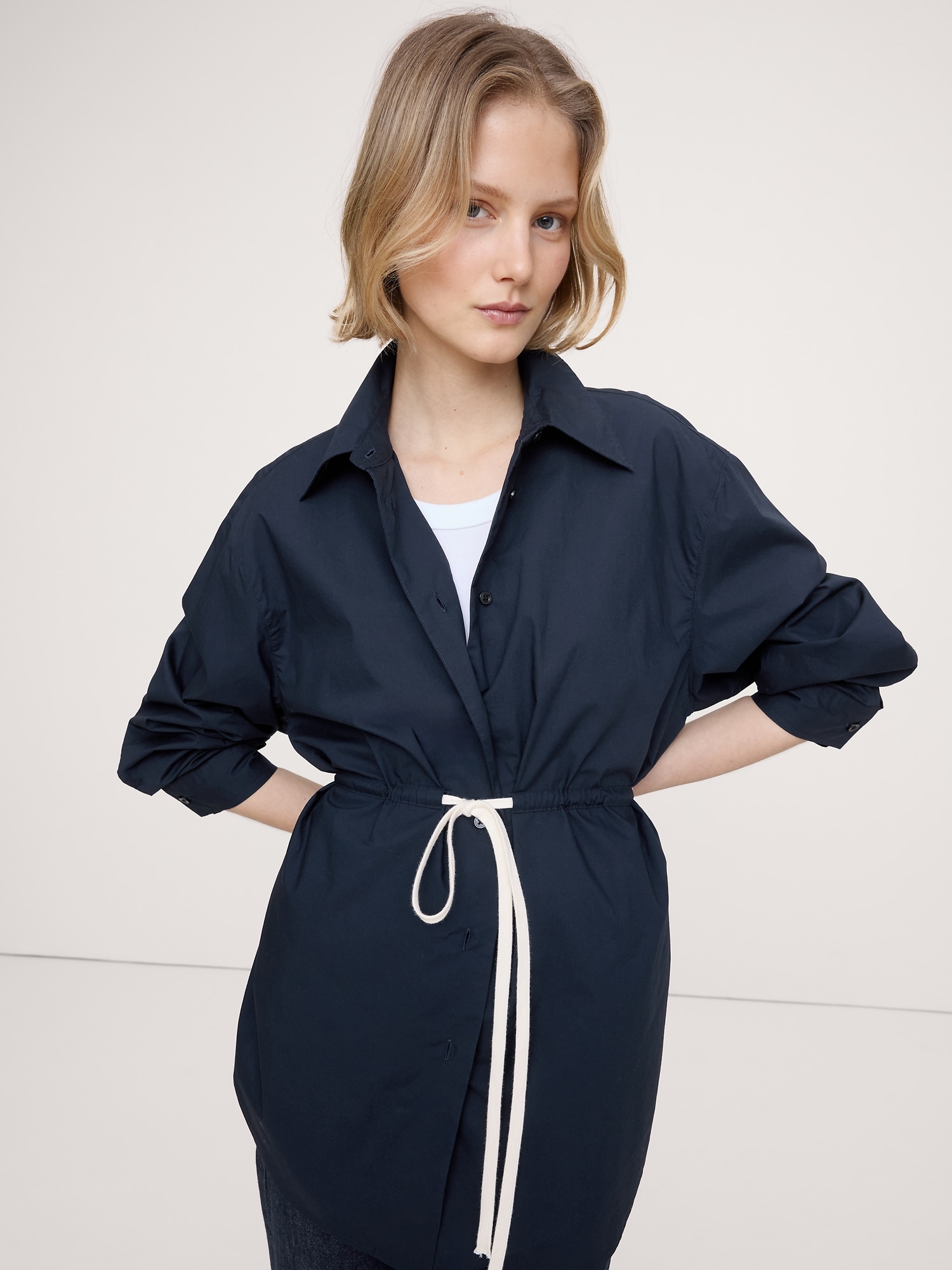 コットン ポプリン ドローストリング ウエスト チュニック-0