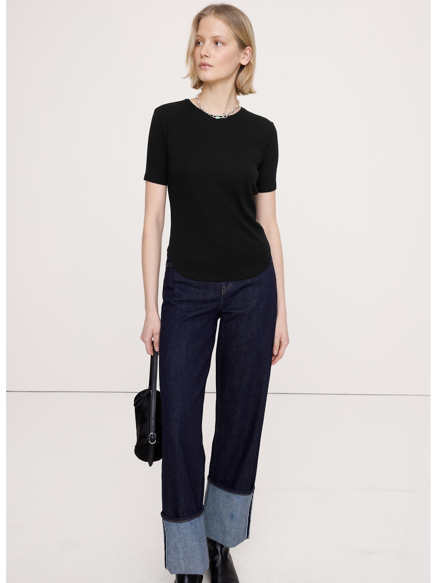 Airy Cotton Elbow-Sleeve T-Shirt