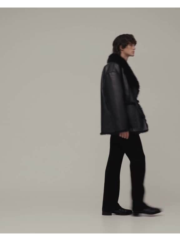 GapStudio ファー裏地付きヴィーガンレザーコート-10