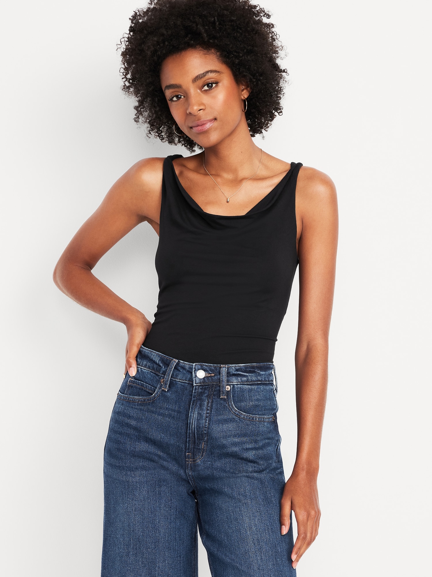 Cowl-Neck Twist-Strap Top