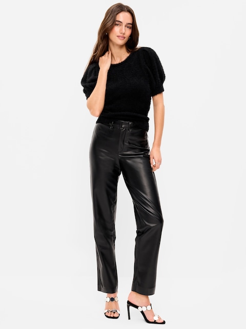 High-Waisted Faux-Leather Pixie Straight Pants