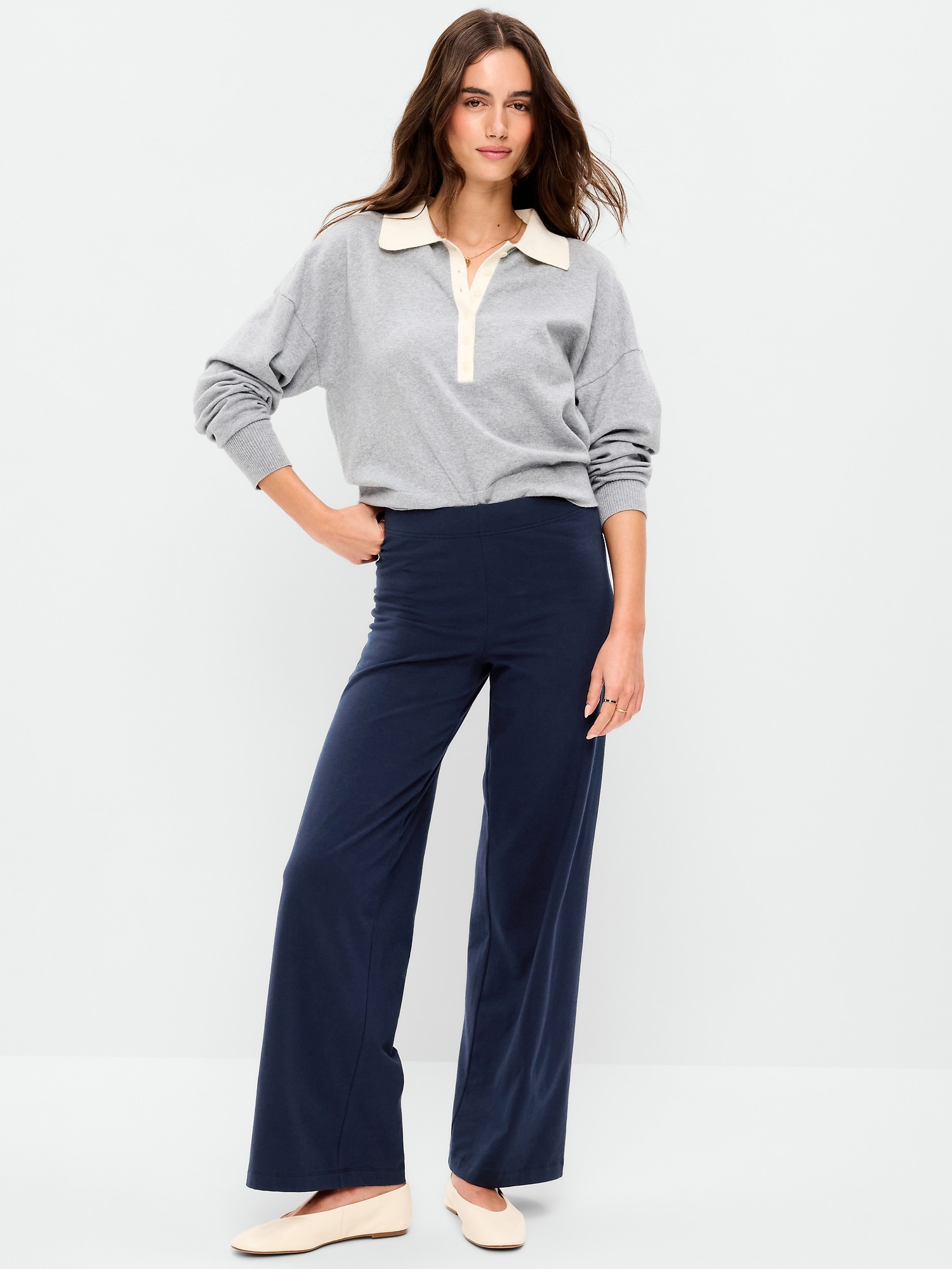 leather wide pants vintage navy ￼ Faux Leather Wide Leg Pant