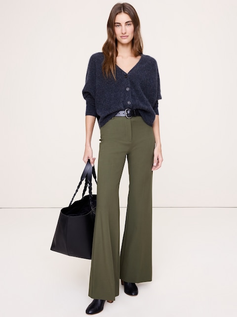 PANTALON MODERNE ÉVASÉ À TAILLE HAUTE EN TISSU URBAIN EXTENSIBLE