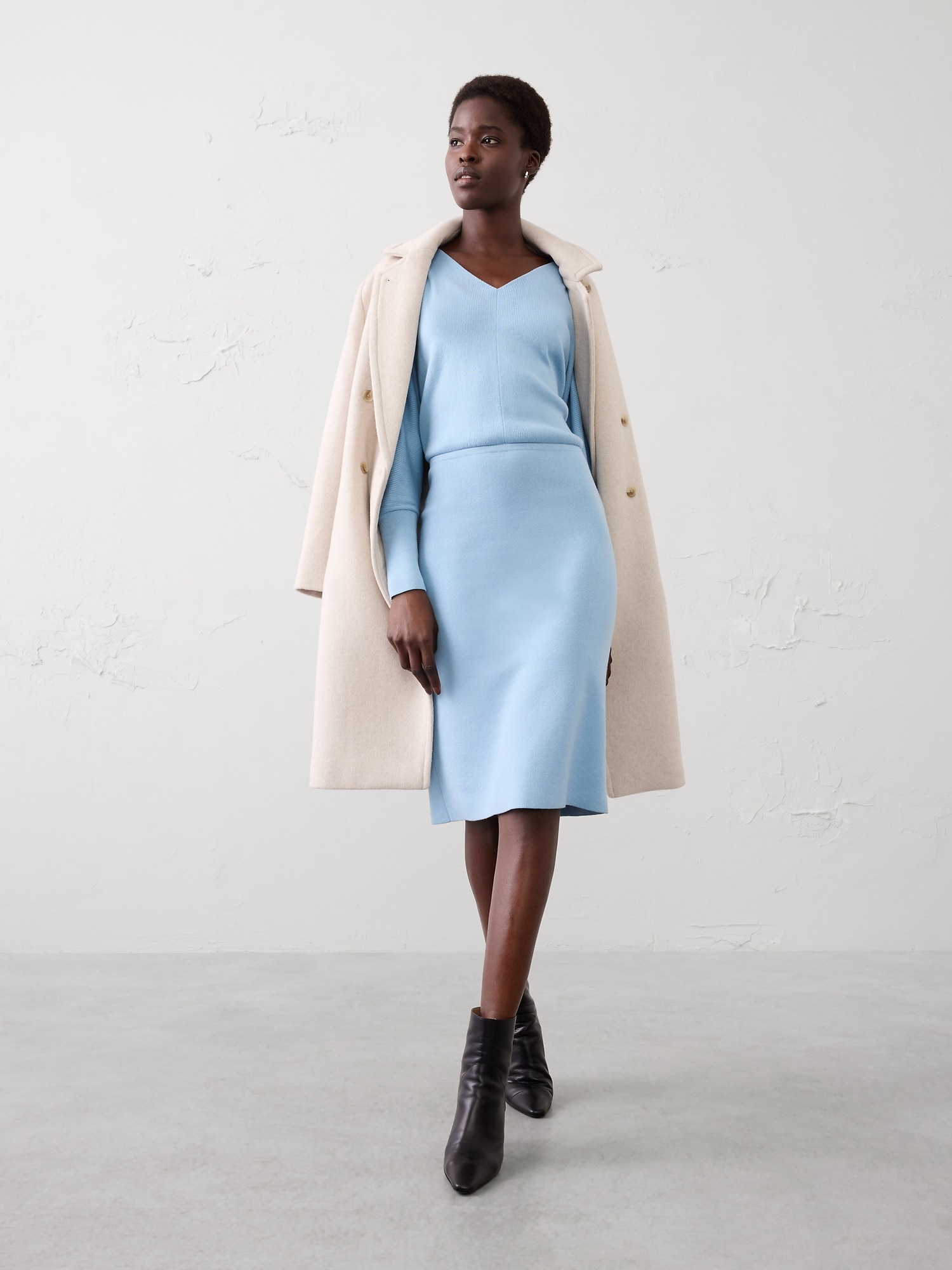 Blouson Knee Length Sweater Dress