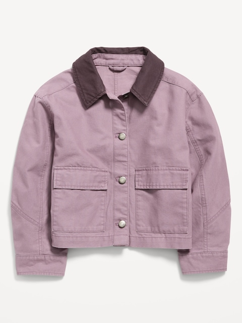 Canvas Cropped Utility Barn Jacket for Girls