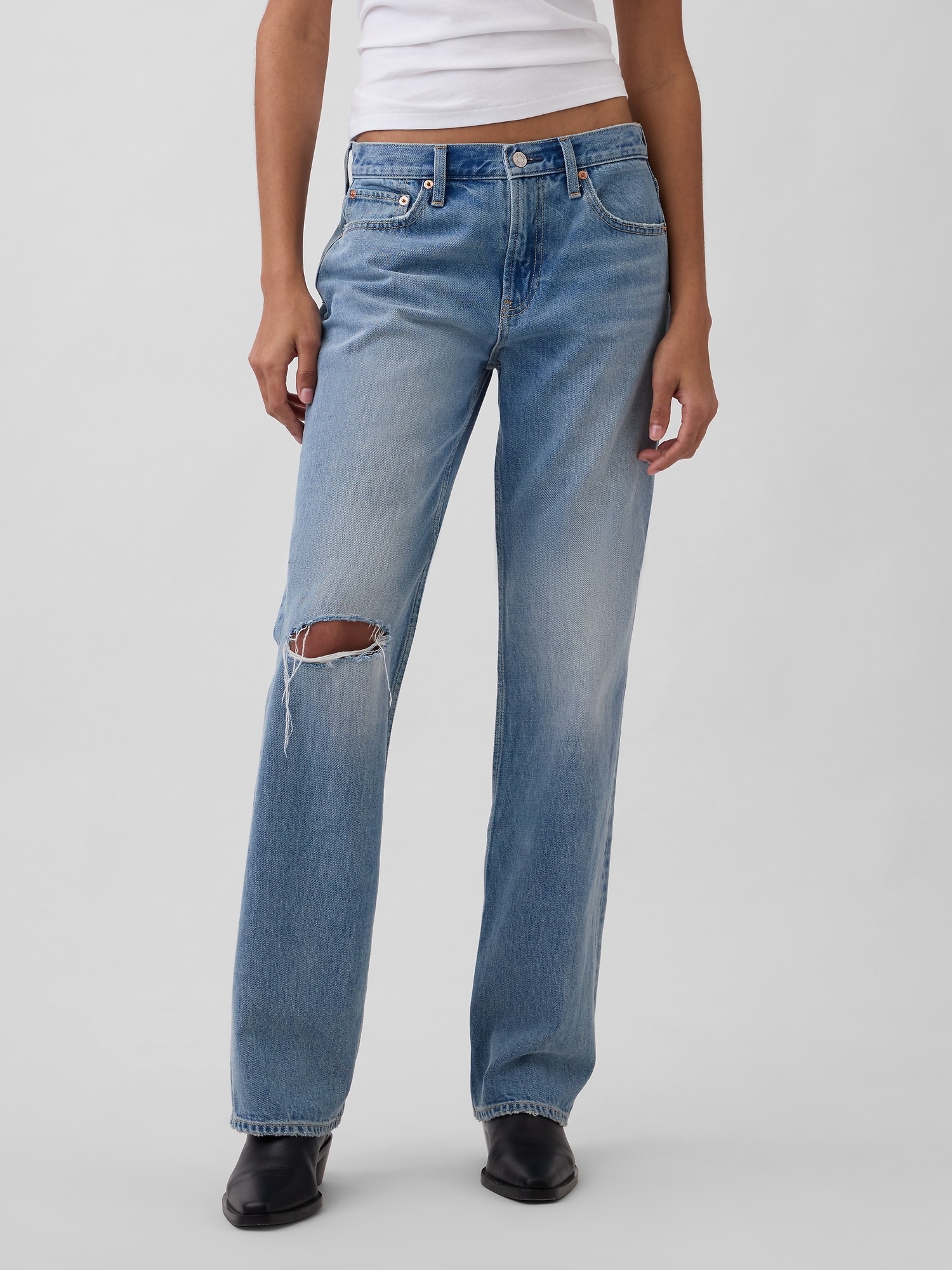 Mid Rise Rigid Relaxed Straight Jeans