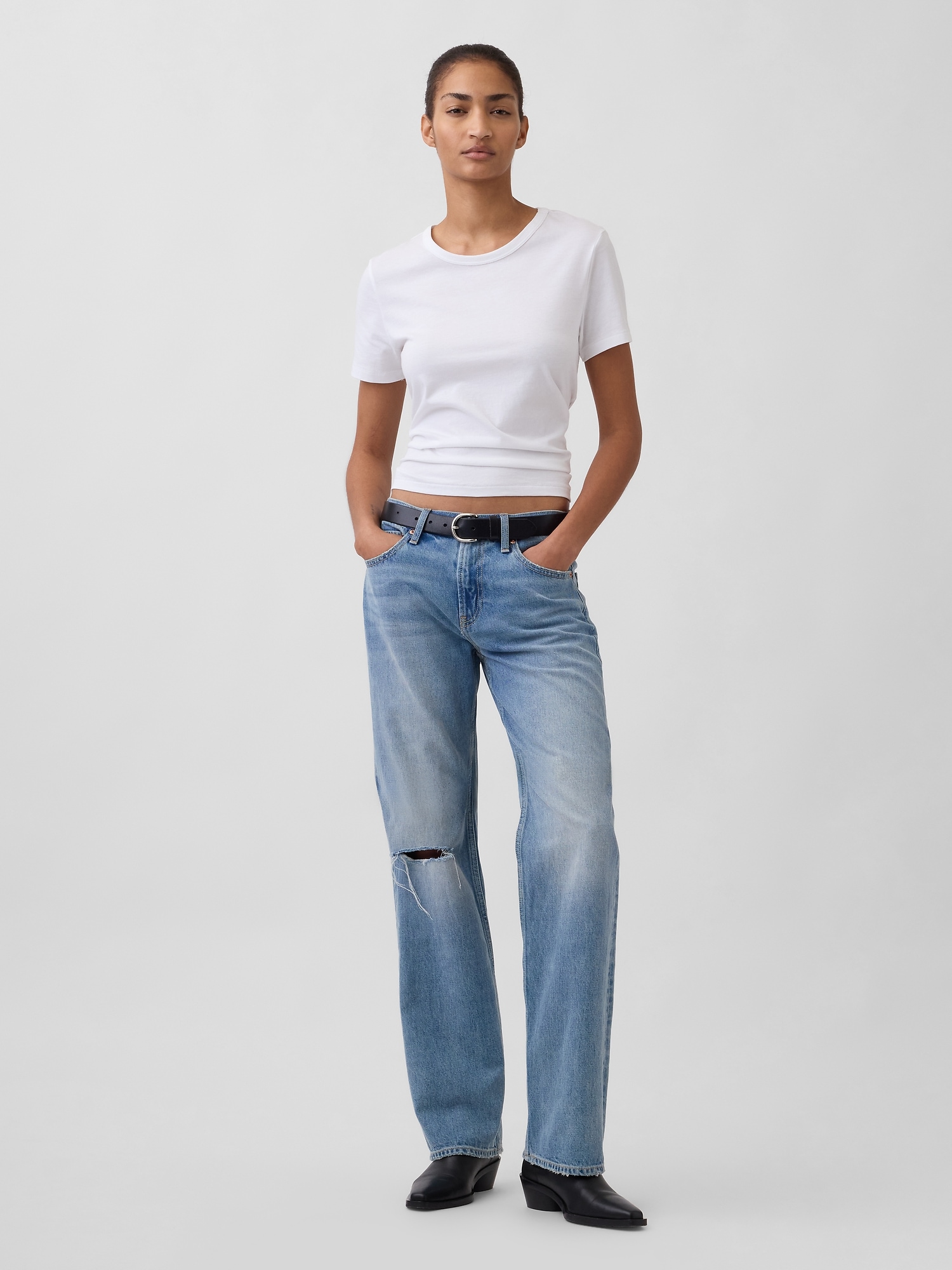 Mid Rise Rigid Straight Jeans