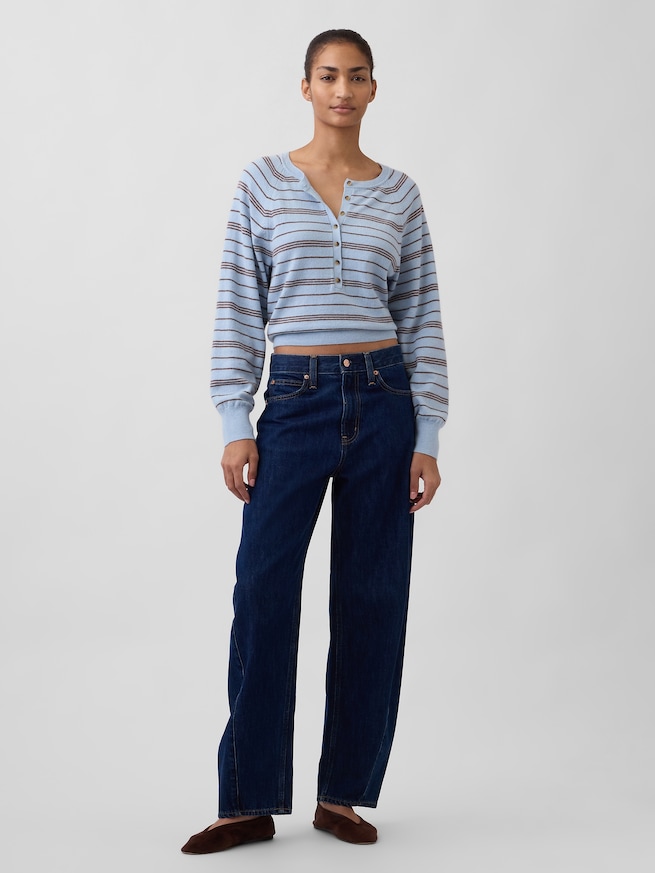 CashSoft カシミヤタッチ ヘンリーネックセーター-1