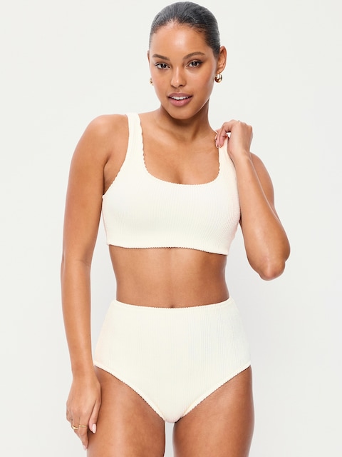 Ribbed Scoop-Neck Swim Top