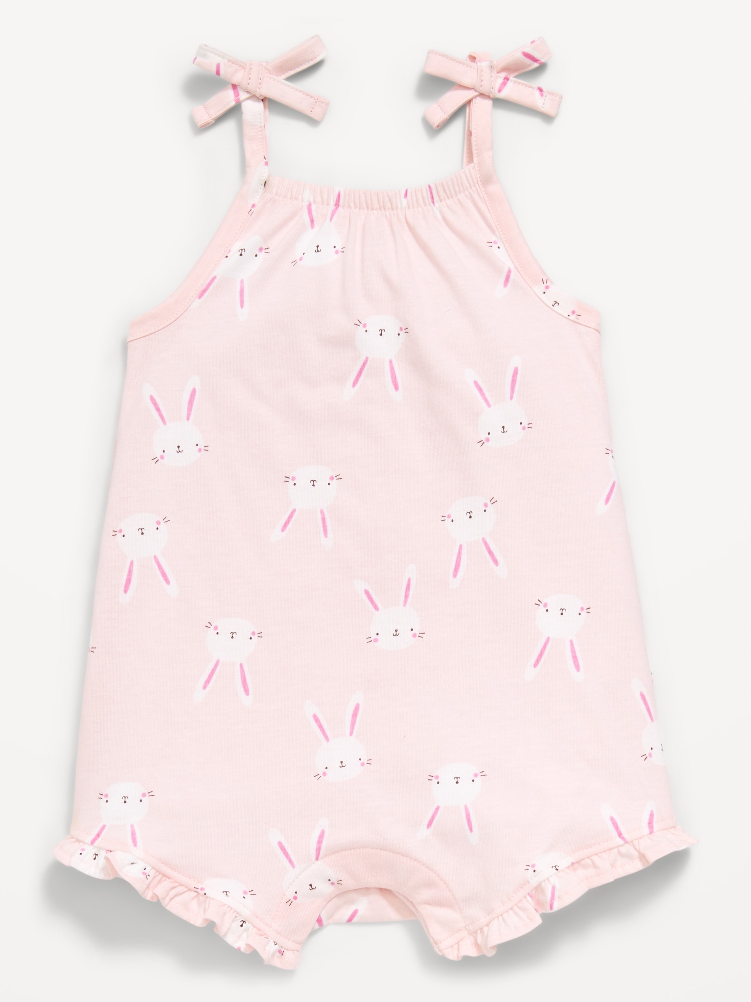 Printed Sleeveless Tie-Strap Romper for Baby