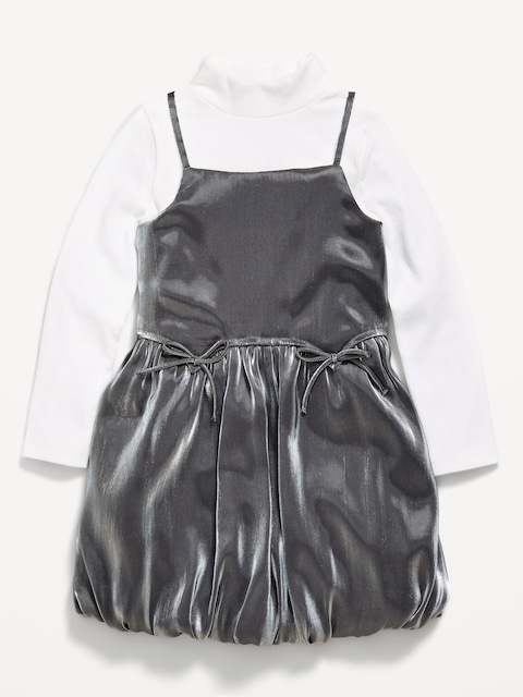 Mock-Neck Top and Satin Bubble Dress Set for Toddler Girls
